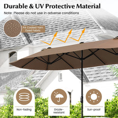 13FT Double-sided Patio Twin Table Umbrella with Crank Handle-Tan