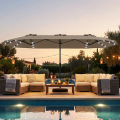 13FT Double-sided Patio Umbrella with Solar Lights for Garden Pool Backyard-Coffee