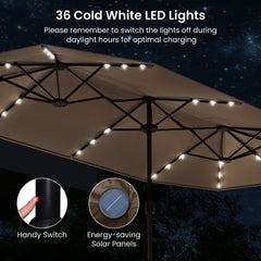 13FT Double-sided Patio Umbrella with Solar Lights for Garden Pool Backyard-Coffee