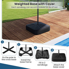 13FT Double-sided Patio Umbrella with Solar Lights for Garden Pool Backyard-Coffee
