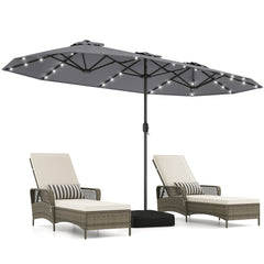 13FT Double-sided Patio Umbrella with Solar Lights for Garden Pool Backyard-Gray
