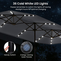 13FT Double-sided Patio Umbrella with Solar Lights for Garden Pool Backyard-Gray