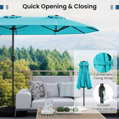 13FT Double-sided Patio Umbrella with Solar Lights for Garden Pool Backyard-Turquoise