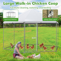 13FT Large Metal Hexagonal Chicken Coop with Wire Mesh and Lockable Door