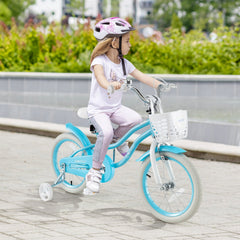 16 Inch Kids Bike with Dual Brakes, Adjustable Seat and Rear Reflector, Aqua Blue