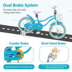 16 Inch Kids Bike with Dual Brakes, Adjustable Seat and Rear Reflector, Aqua Blue