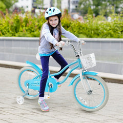 18 Inch Kids Bike with Dual Brakes, Kickstand and Adjustable Seat, Aqua Blue