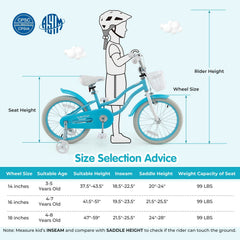 18 Inch Kids Bike with Dual Brakes, Kickstand and Adjustable Seat, Aqua Blue