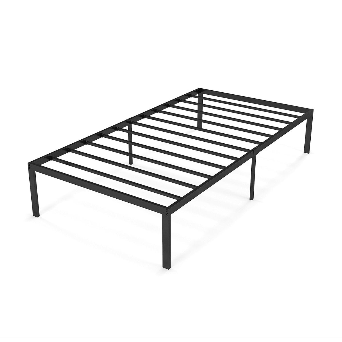 14 Inch Heavy Duty Twin Metal Platform Bed Frame with 11 Steel Slats and 12 Inch Clearance, Black