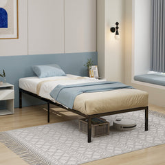 14 Inch Heavy Duty Twin Metal Platform Bed Frame with 11 Steel Slats and 12 Inch Clearance, Black