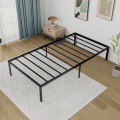 14 Inch Heavy Duty Twin Metal Platform Bed Frame with 11 Steel Slats and 12 Inch Clearance, Black