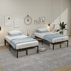 14 Inch Heavy Duty Twin Metal Platform Bed Frame with 11 Steel Slats and 12 Inch Clearance, Black