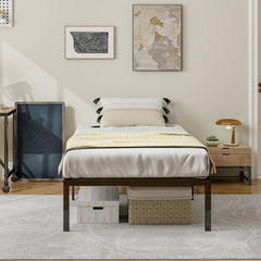 14 Inch Heavy Duty Twin Metal Platform Bed Frame with 11 Steel Slats and 12 Inch Clearance, Black