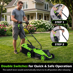 14-Inch 12-Amp Corded Electric Lawn Mower w/ 5-Position Height Adjustment-Green