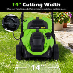 14-Inch 12-Amp Corded Electric Lawn Mower w/ 5-Position Height Adjustment-Green