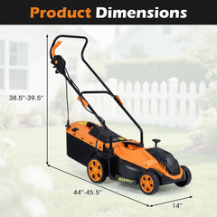 14-Inch 12-Amp Corded Electric Lawn Mower w/ 5-Position Height Adjustment-Orange