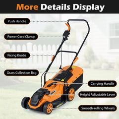14-Inch 12-Amp Corded Electric Lawn Mower w/ 5-Position Height Adjustment-Orange
