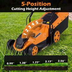 14-Inch 12-Amp Corded Electric Lawn Mower w/ 5-Position Height Adjustment-Orange