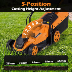 14-Inch 12-Amp Corded Electric Lawn Mower w/ 5-Position Height Adjustment-Orange