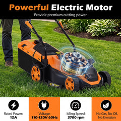14-Inch 12-Amp Corded Electric Lawn Mower w/ 5-Position Height Adjustment-Orange