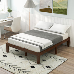 14 Inch Full Size Rubberwood Platform Bed Frame, 14 Slats at a 2.6 Inch Gap, Coffee