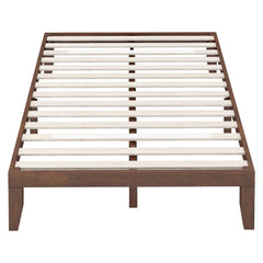 14 Inch Full Size Rubberwood Platform Bed Frame, 14 Slats at a 2.6 Inch Gap, Coffee