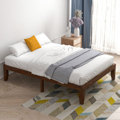 14 Inch Full Size Rubberwood Platform Bed Frame, 14 Slats at a 2.6 Inch Gap, Coffee