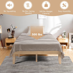 14 Inch Full Size Wood Platform Bed Frame with Wood Slat Support, Natural
