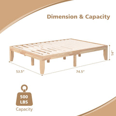 14 Inch Full Size Wood Platform Bed Frame with Wood Slat Support, Natural