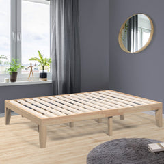 14 Inch Full Size Wood Platform Bed Frame with Wood Slat Support, Natural