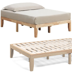 14 Inch Full Size Wood Platform Bed Frame with Wood Slat Support, Natural