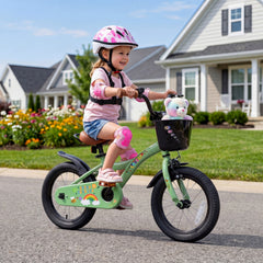 14 Inch Girls Bike with Basket, Bell and Training Wheels, Green