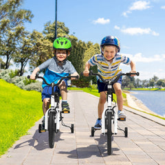 14 Inch Kids Bike with 2 Training Wheels and Basket for Ages 3 to 5, White