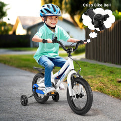 14 Inch Kids Bike with 2 Training Wheels and Basket for Ages 3 to 5, White