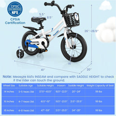 14 Inch Kids Bike with 2 Training Wheels and Basket for Ages 3 to 5, White