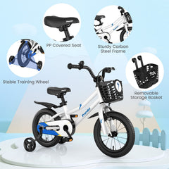 14 Inch Kids Bike with 2 Training Wheels and Basket for Ages 3 to 5, White