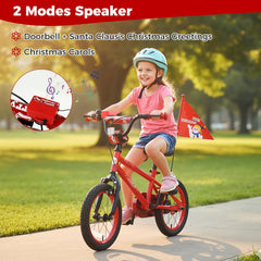 14 Inch Kids Bike with Front V Brake, Speaker and Training Wheels, Red