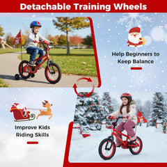 14 Inch Kids Bike with Front V Brake, Speaker and Training Wheels, Red
