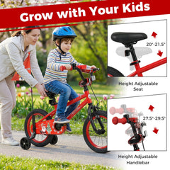 14 Inch Kids Bike with Front V Brake, Speaker and Training Wheels, Red