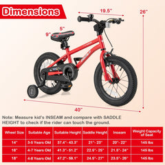14 Inch Kids Bike with Handbrake, Coaster Brake and Bell, Red