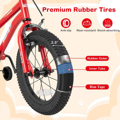 14 Inch Kids Bike with Handbrake, Coaster Brake and Bell, Red