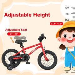 14 Inch Kids Bike with Handbrake, Coaster Brake and Bell, Red