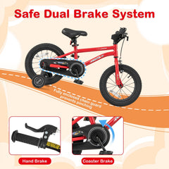 14 Inch Kids Bike with Handbrake, Coaster Brake and Bell, Red