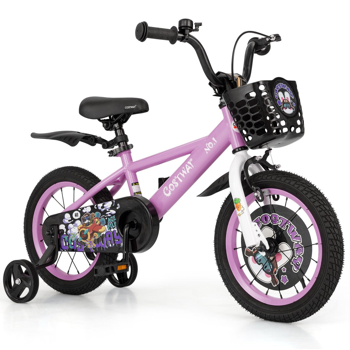 14 Inch Kids Bike with Adjustable Handlebar and Saddle, Lilac