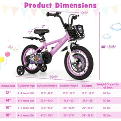 14 Inch Kids Bike with Adjustable Handlebar and Saddle, Lilac