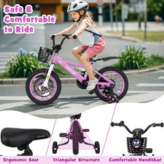 14 Inch Kids Bike with Adjustable Handlebar and Saddle, Lilac