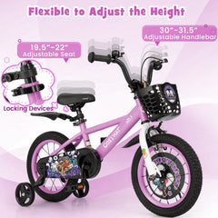 14 Inch Kids Bike with Adjustable Handlebar and Saddle, Lilac