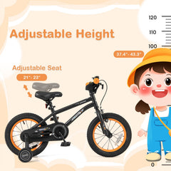 14 Inch Kids Sport Bike with Adjustable Seat and Removable Training Wheels, Black