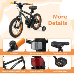 14 Inch Kids Sport Bike with Adjustable Seat and Removable Training Wheels, Black
