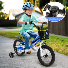 14 Inch Kids Bike with 2 Training Wheels and Basket for Ages 3 to 5, Blue